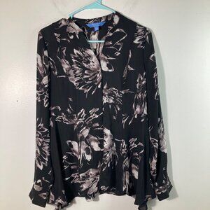 Womens Simply Vera Vera Wang Floral Button Shirt Long Sleeve Black White S Polye